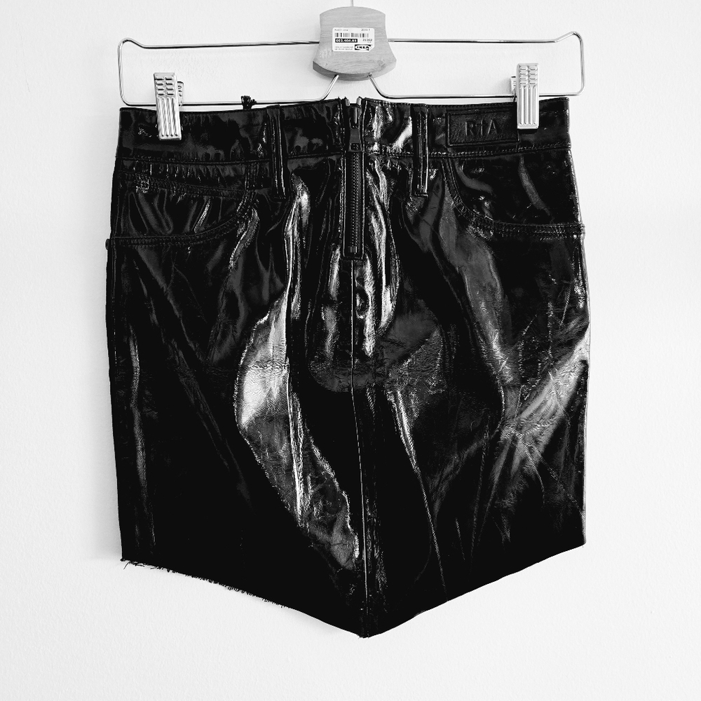 RTA I NWT US 0 Mini Asymmetrical Skirt I Black with Denim and Faux Leather